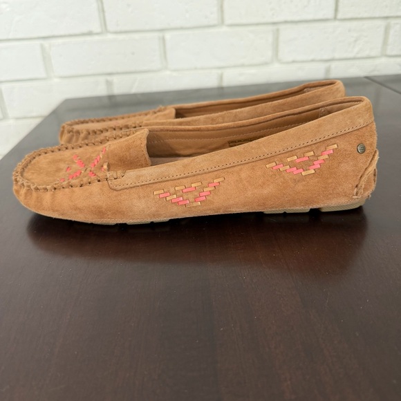 UGG Chestnut Suede Moccasin Flats with Pink Accent - Picture 2 of 8